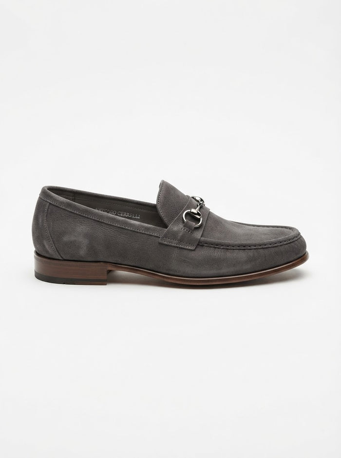 Antonio Cerrelli 7078 Moc Toe Bit Slip-On — Slate Grey Burnished Leather w/ Gunmetal Bit
