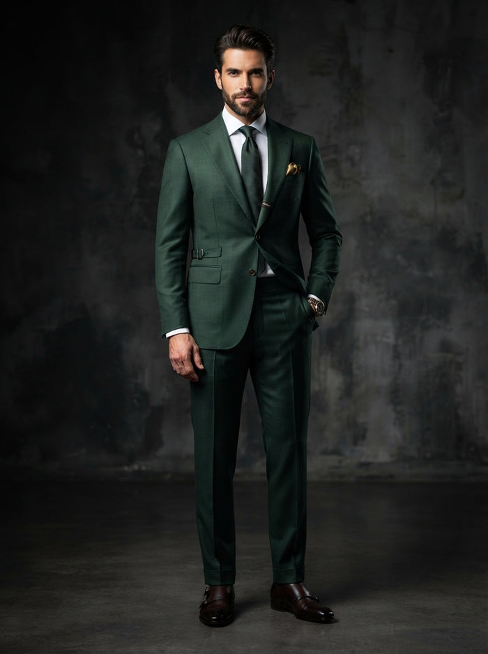 Imperial Double Breasted Suit — Hunter Green Super 200s Wool & Cashmere