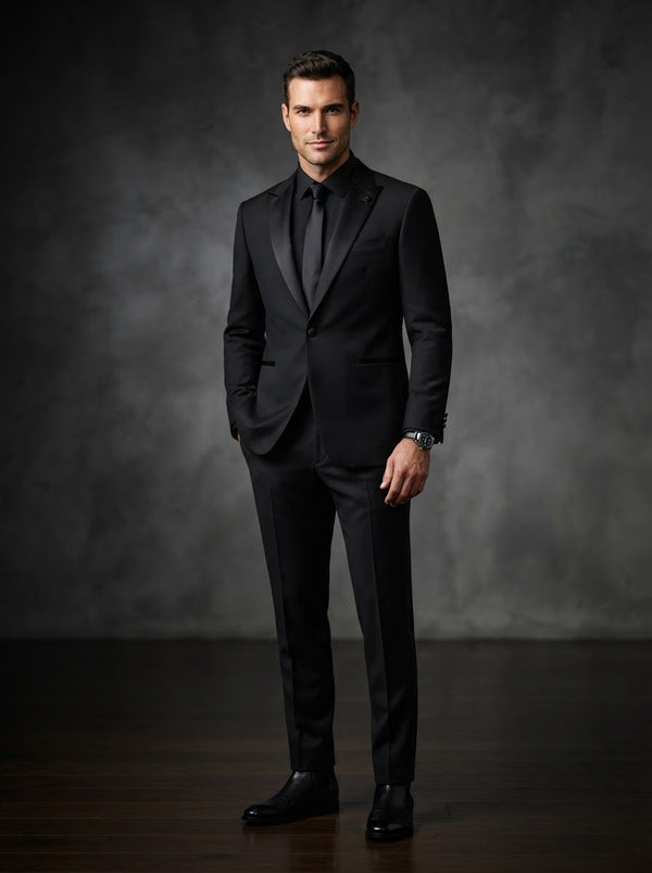 Monochrome All-Black Luxury Tuxedo — Black