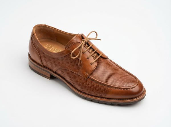 MASON Croco Plain Toe Lace — Natural Champagne Croco Print & Smooth Leather