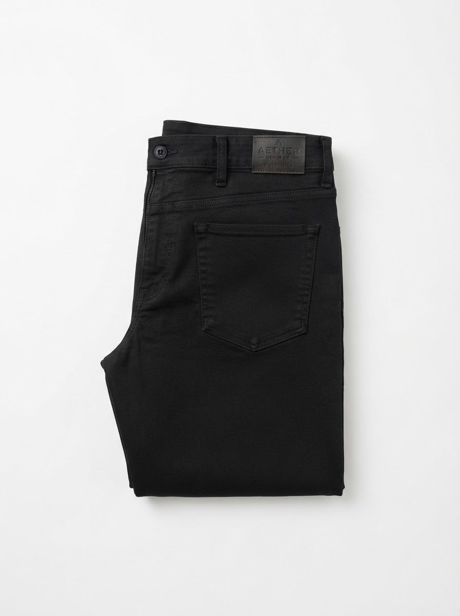 CP005 Casual Twill Slim Straight Flex Pants — Black Twill