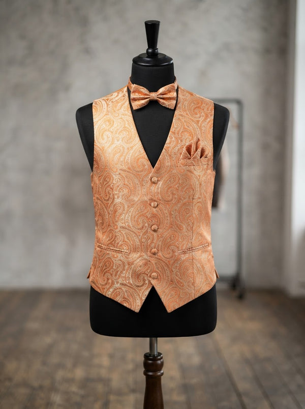 Paisley Microfiber Vest & Tie Set MV400 — Orange Paisley (ORG)