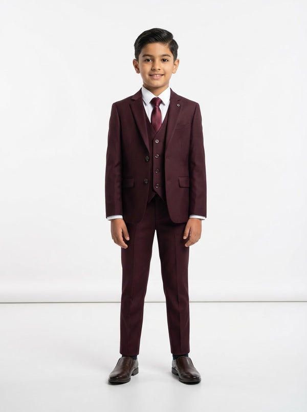 SB282 Boy Solid 5PC Suit Set — Burgundy w/ Notch Lapel