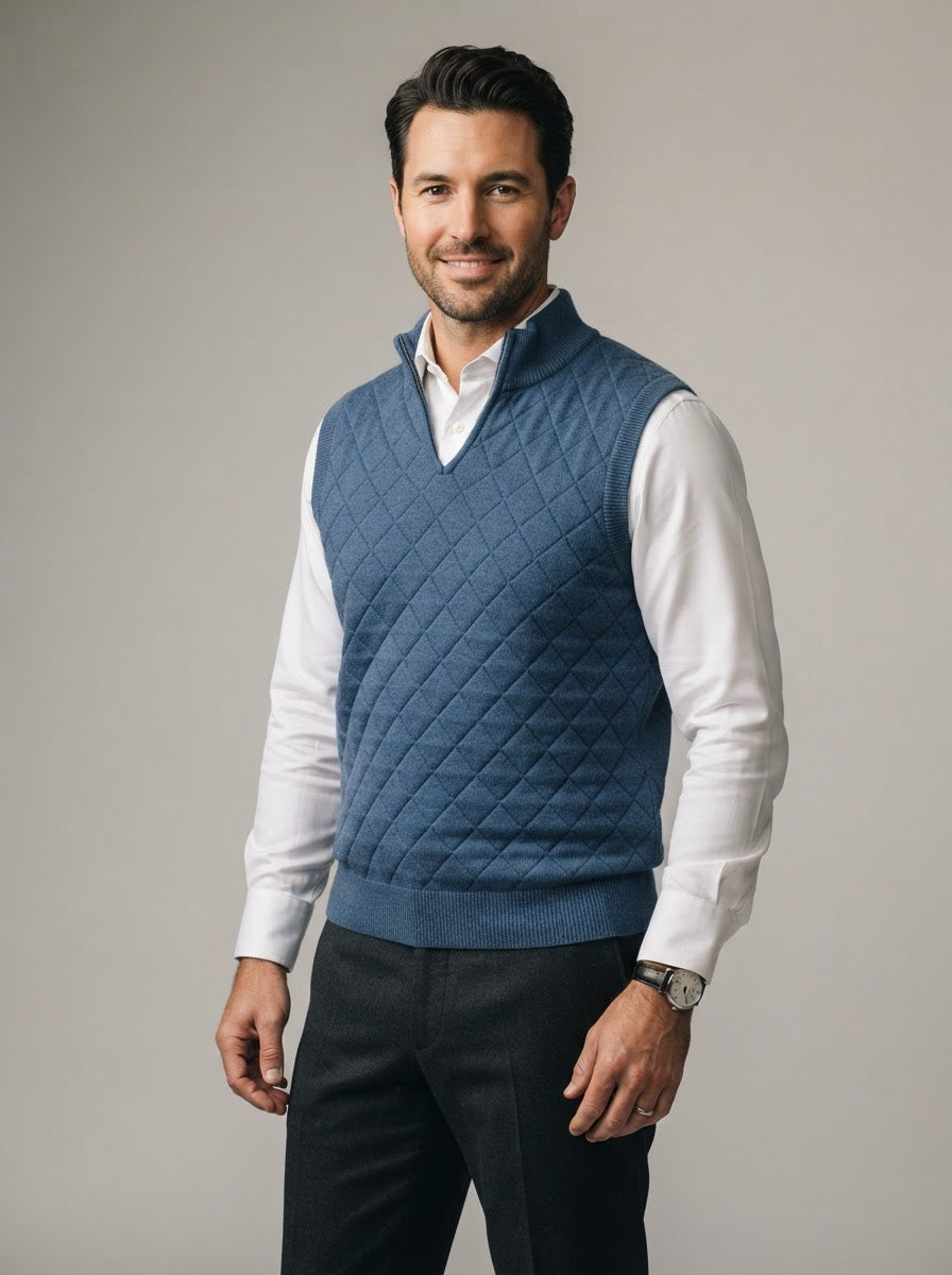 SWV4 Quilted Diamond Sweater Vest — French Blue