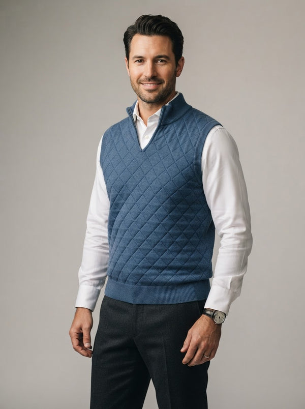 SWV4 Quilted Diamond Sweater Vest — French Blue