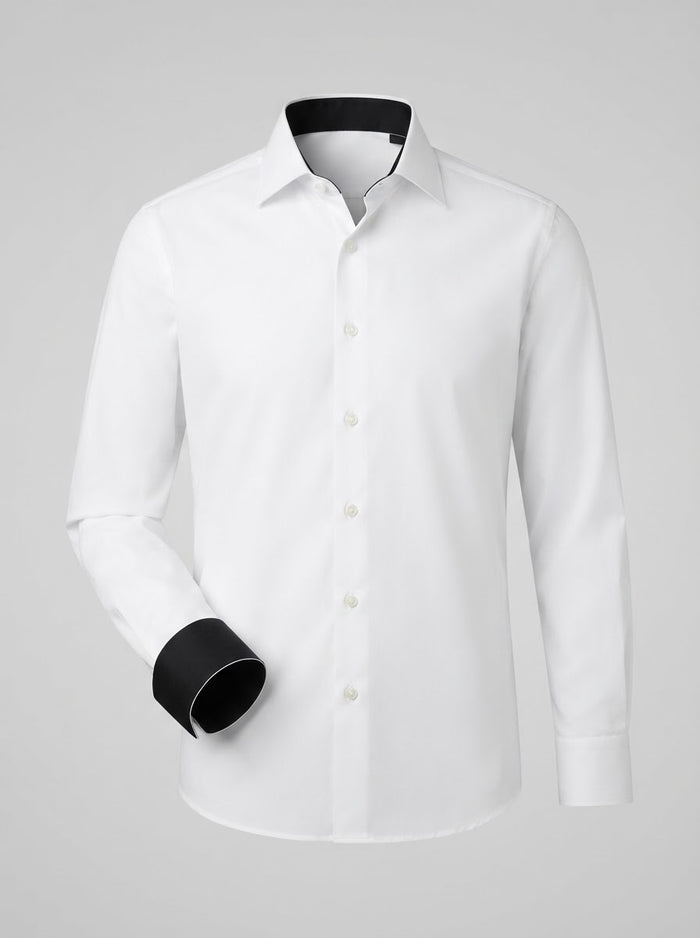 Leo Danieli LDC26 Collar Accent Dress Shirt — Pure White w/ Contrast Inner Collar