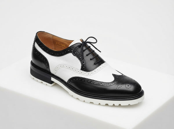 TONE Wingtip Lace Oxford — Black & White Two-Tone w/ Broguing & EVA Sole