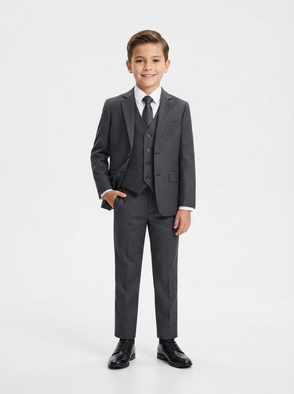 SB282 Boy Solid 5PC Suit Set — Charcoal w/ Notch Lapel