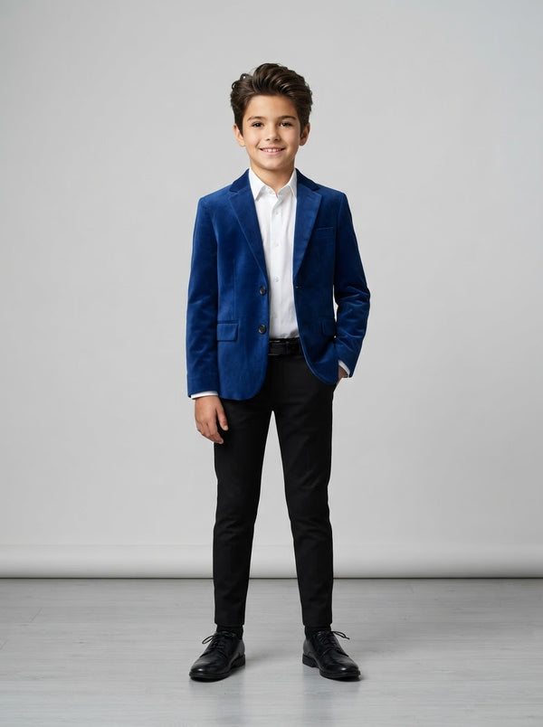 PBJ386 Boy Velvet Blazer — Royal Blue Velvet w/ Notch Lapel