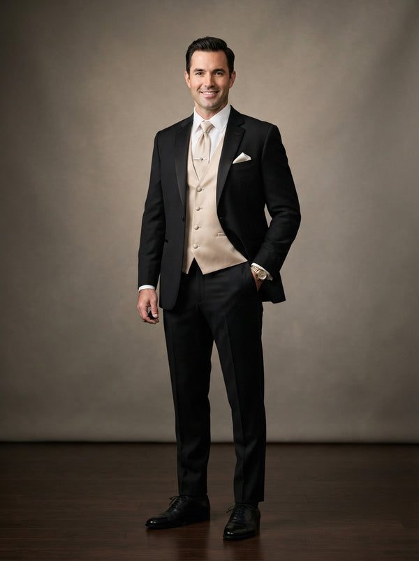 Satin Vest & Tie Set — Beige