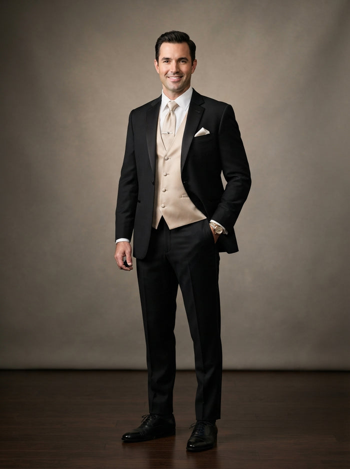 Satin Vest & Tie Set — Beige