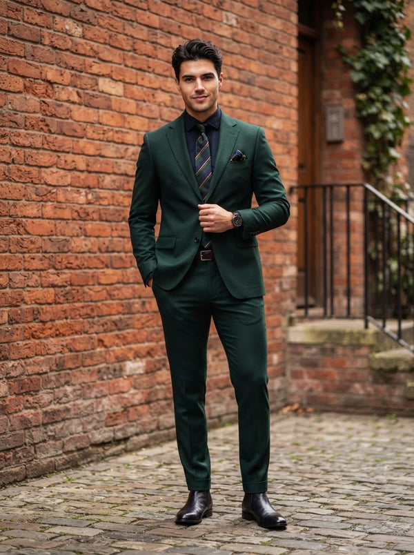 Couture 1910 Dark Green Stretch Slim Fit Suit — Dark Green