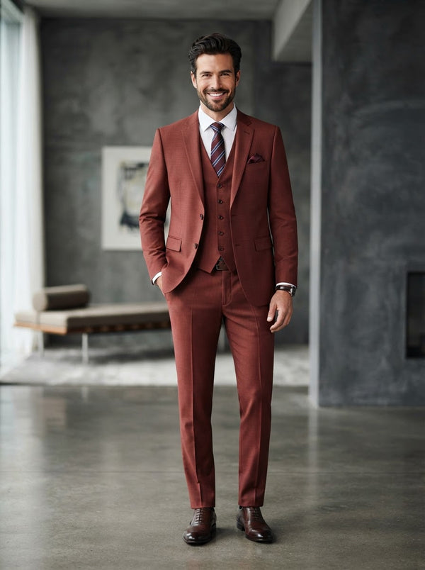 Couture 1910 Brick Red Stretch Slim Fit Suit — Brick Red