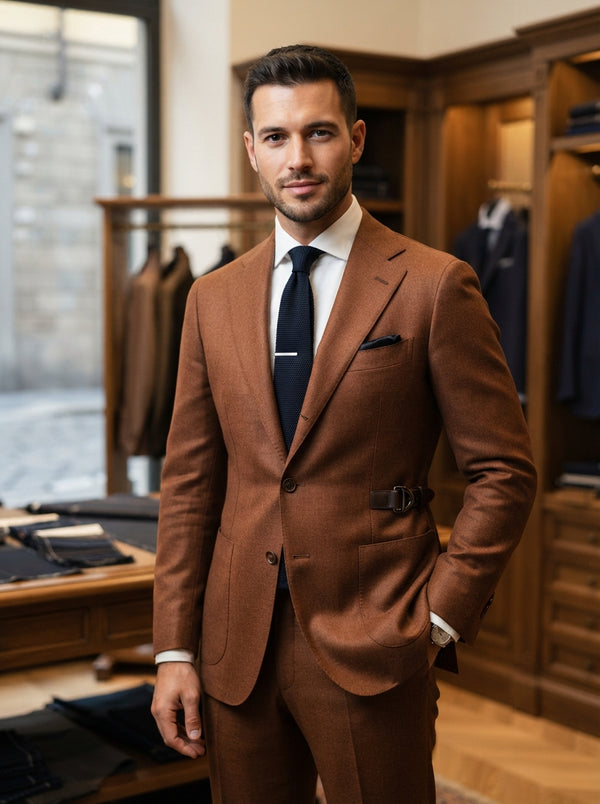 Azul 2-Tone Double Breasted Suit — Black & Copper Amber Contrast