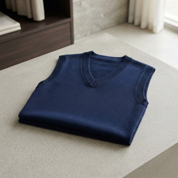 Marquis 19454 100% Cotton Solid Sweater Vest — Deep Navy Blue