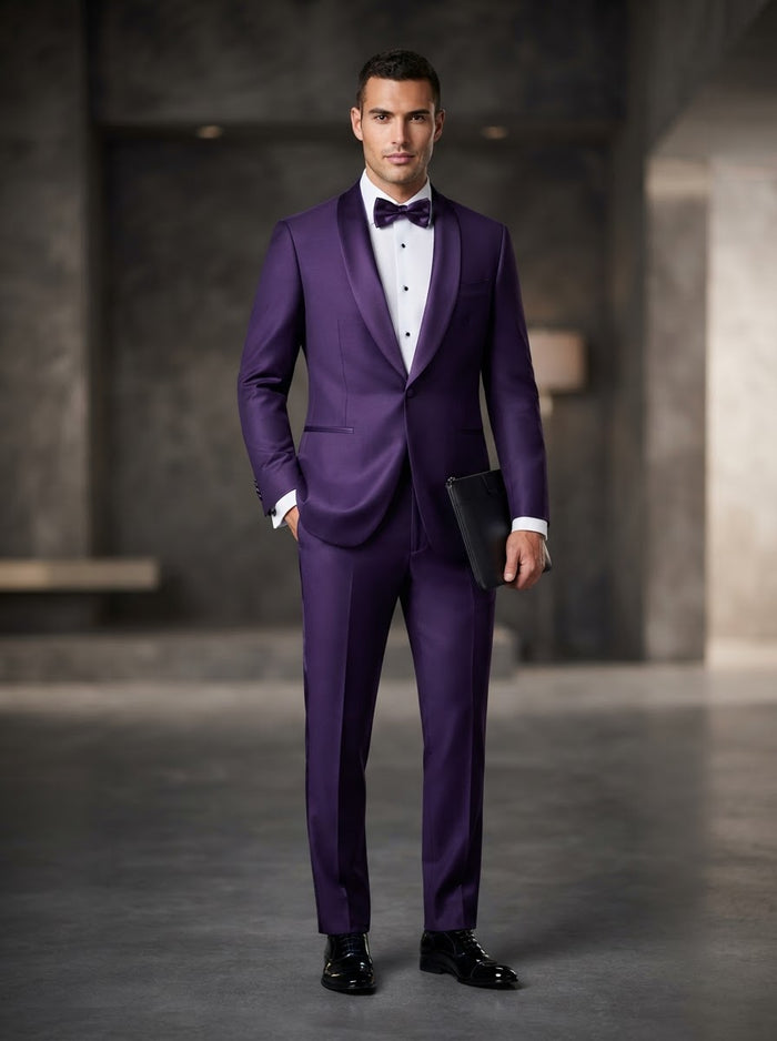TSS-2 Luxurious Stretch Tuxedo Set — Royal Purple w/ Matching Bow Tie & Pocket Square