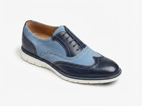 TERENCE Moc Toe Brogue Lace — Pastel Light Sky Blue Croco Print & Leather Upper