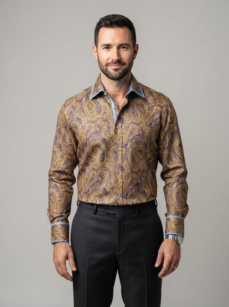 MSL15 Fine Touch Microfiber Shirt — Gold & Purple Paisley