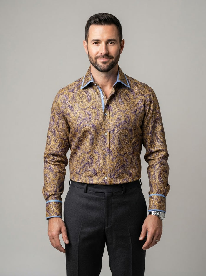 MSL15 Fine Touch Microfiber Shirt — Gold & Purple Paisley