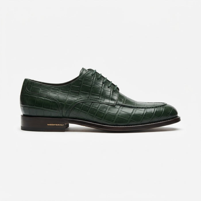 TERENCE Moc Toe Brogue Lace — Forest Green Croco Print & Leather Upper
