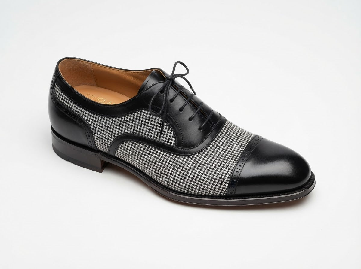 SINCLAIR Cap Toe Lace Oxford — Black & White Houndstooth Panel w/ Cap Toe