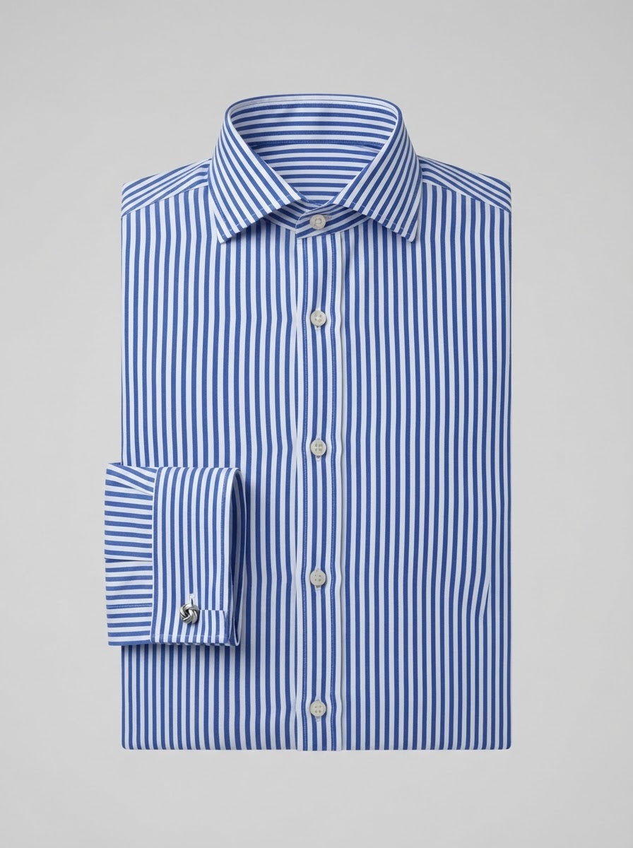Leo Danieli LDC33 Bold Stripe Dress Shirt — Royal Blue & White Bengal Stripe