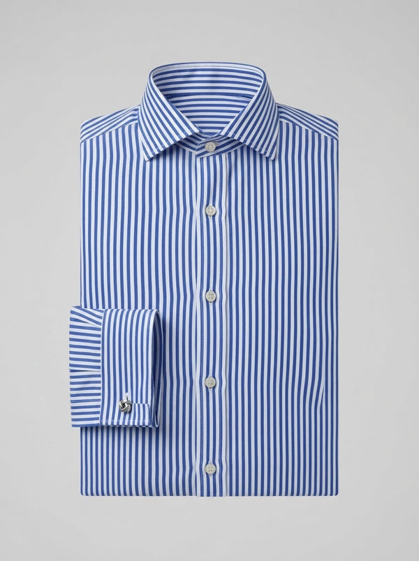 Leo Danieli LDC33 Bold Stripe Dress Shirt — Royal Blue & White Bengal Stripe