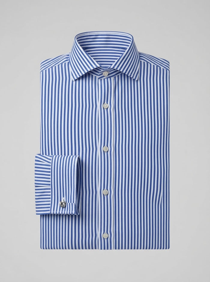 Leo Danieli LDC33 Bold Stripe Dress Shirt — Royal Blue & White Bengal Stripe
