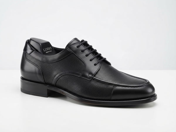 LENNY Perforated Moc Toe Lace — Classic Black Perforated Leather