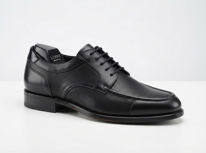LENNY Perforated Moc Toe Lace — Classic Black Perforated Leather