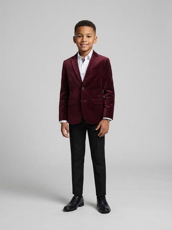PBJ386 Boy Velvet Blazer — Burgundy Velvet w/ Notch Lapel