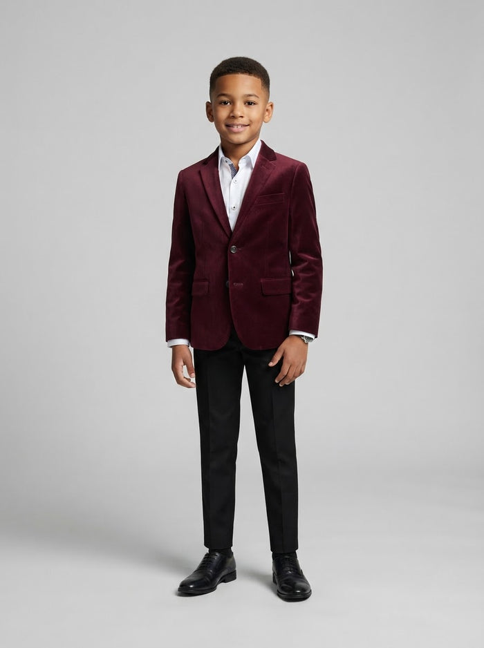 PBJ386 Boy Velvet Blazer — Burgundy Velvet w/ Notch Lapel
