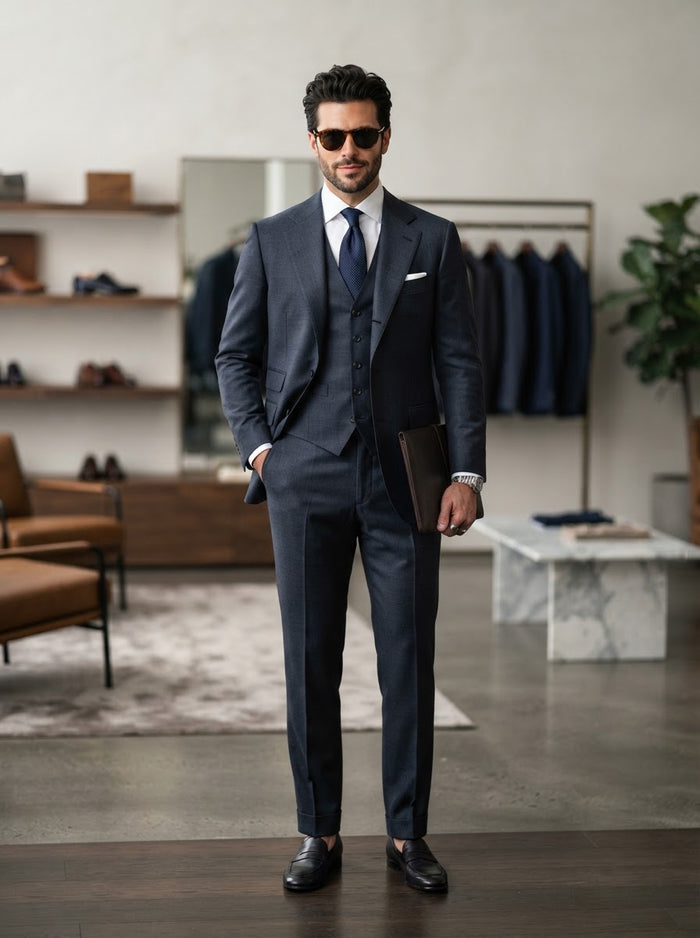 Galgani 3PC Tailored Fit Suit — Charcoal Grey Super 200s Wool & Cashmere