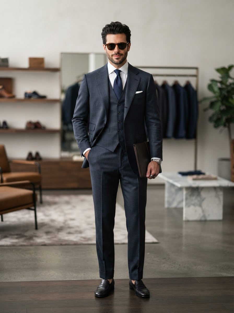Kelly 3PC Double Breasted Suit — Classic Grey Super 200s Wool & Cashmere