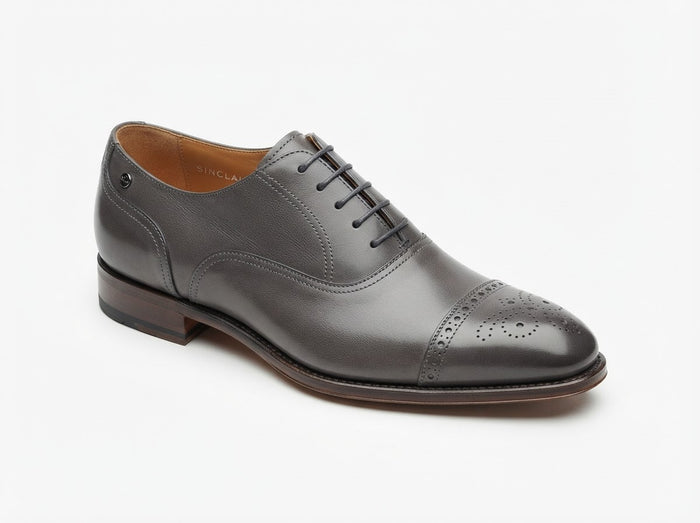 SINCLAIR Cap Toe Lace Oxford — Grey Subtle Texture Leather w/ Cap Toe