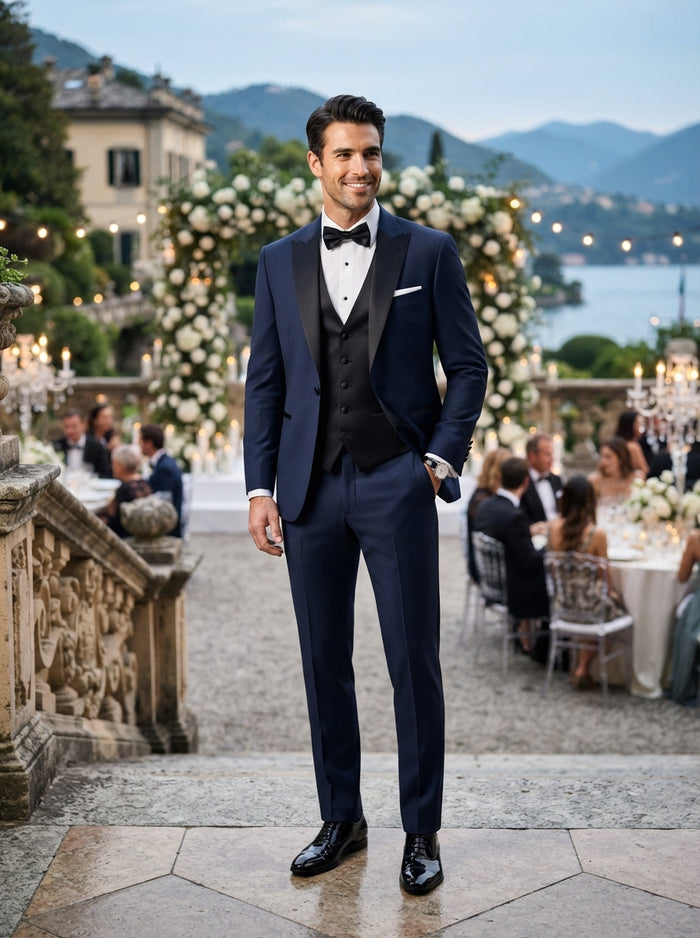 Gariba Pinstripe Double Breasted Suit — Navy Pinstripe Super 200s Wool & Cashmere