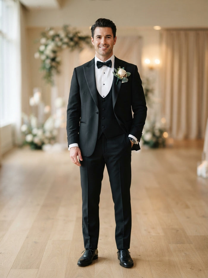 Gariba Pinstripe Double Breasted Suit — Black Pinstripe Super 200s Wool & Cashmere
