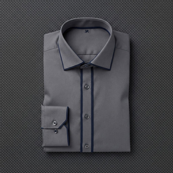 Leo Danieli LDC32 Diamond Grid Dress Shirt — Charcoal & Navy Diamond Micro Grid