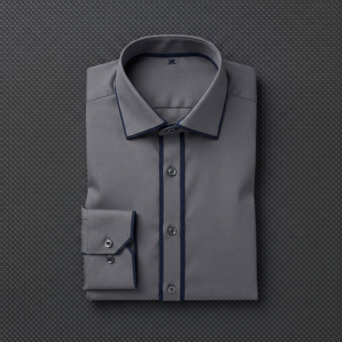 Leo Danieli LDC32 Diamond Grid Dress Shirt — Charcoal & Navy Diamond Micro Grid