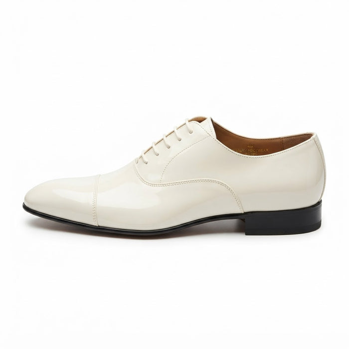 Vangelo TUX-1 Cap Toe Tuxedo Shoe — Ivory Patent Leather
