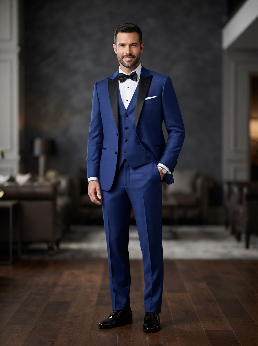 TUX-SH 3PC Tailored Fit Tuxedo — Royal Blue w/ Satin Shawl Lapel
