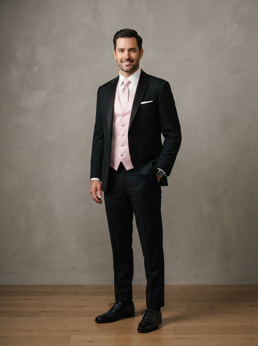 Satin Vest & Tie Set — Pink