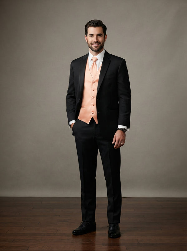 Satin Vest & Tie Set — Peach