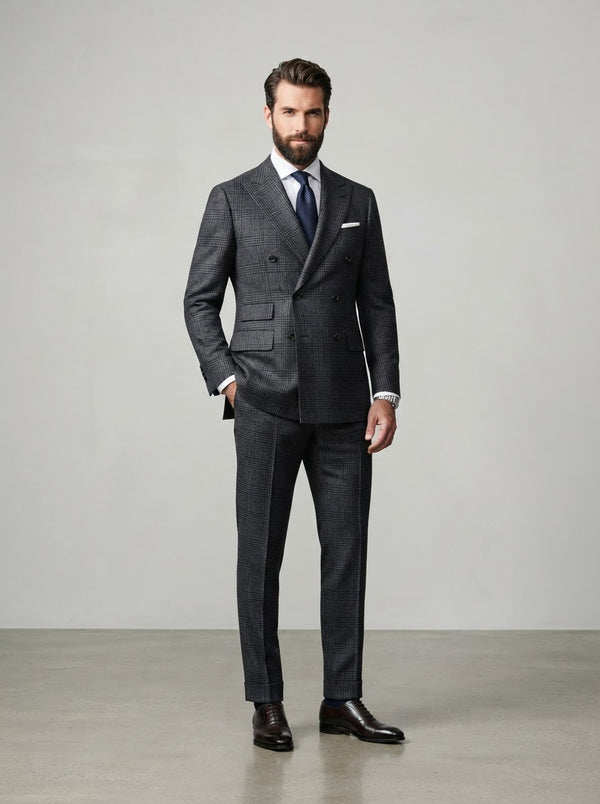 Executive DRW-2 Double Breasted Suit — Charcoal Glen Plaid