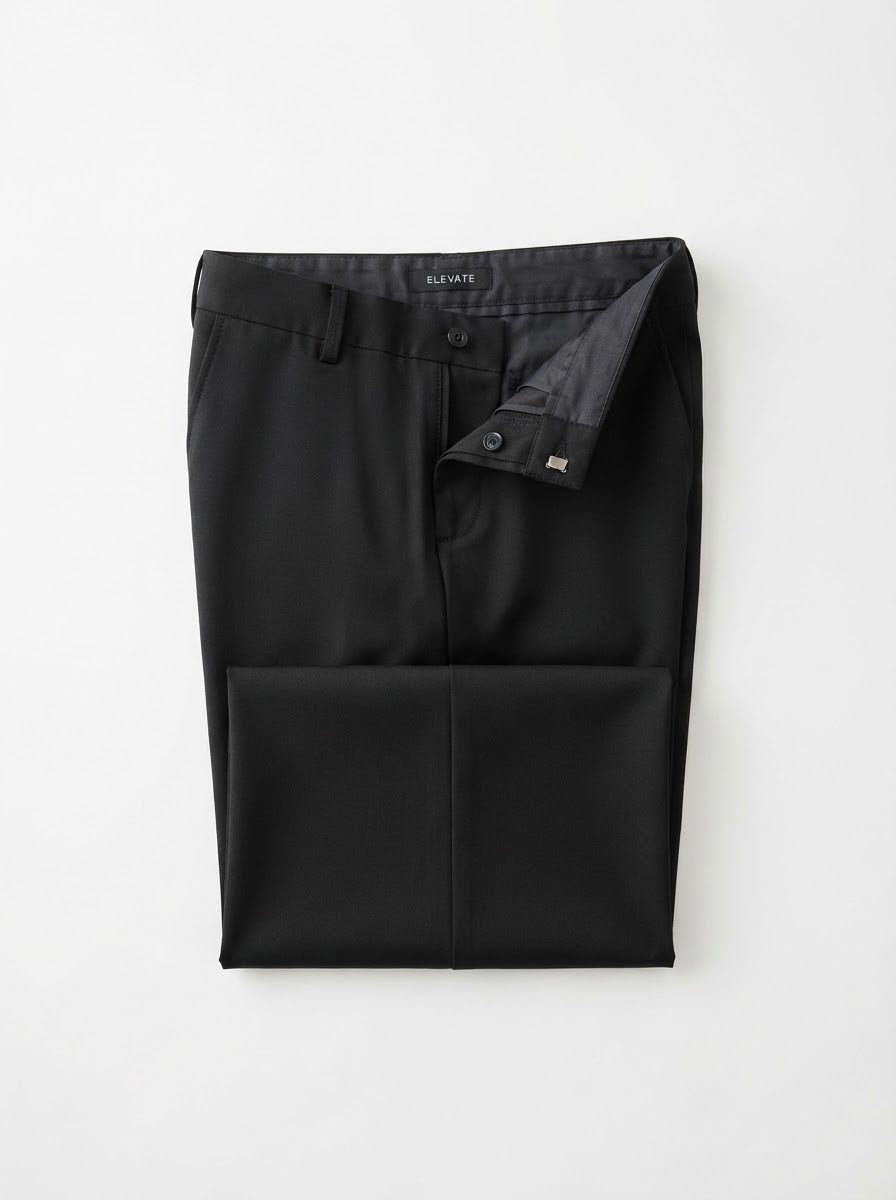 Plain Front 100% Polyester Dress Pants — Black