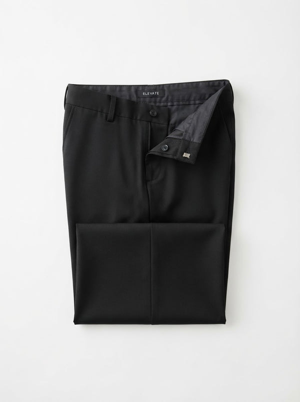 Plain Front 100% Polyester Dress Pants — Black