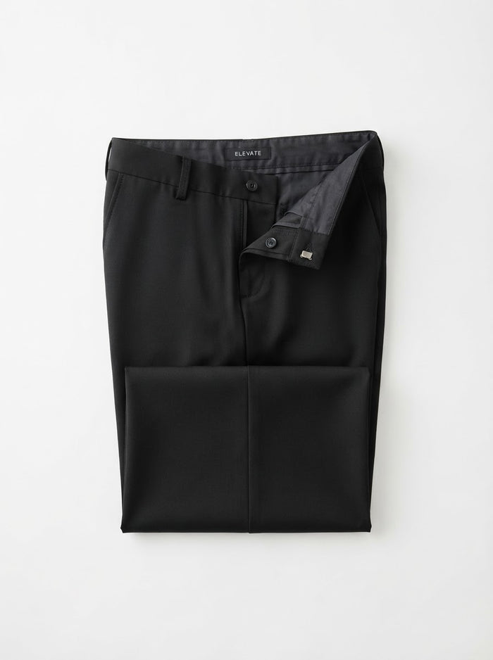 Plain Front 100% Polyester Dress Pants — Black