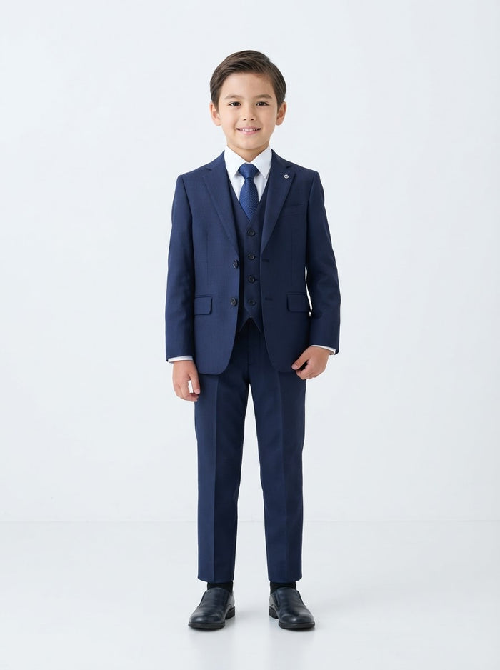 SB282 Boy Solid 5PC Suit Set — Navy w/ Notch Lapel