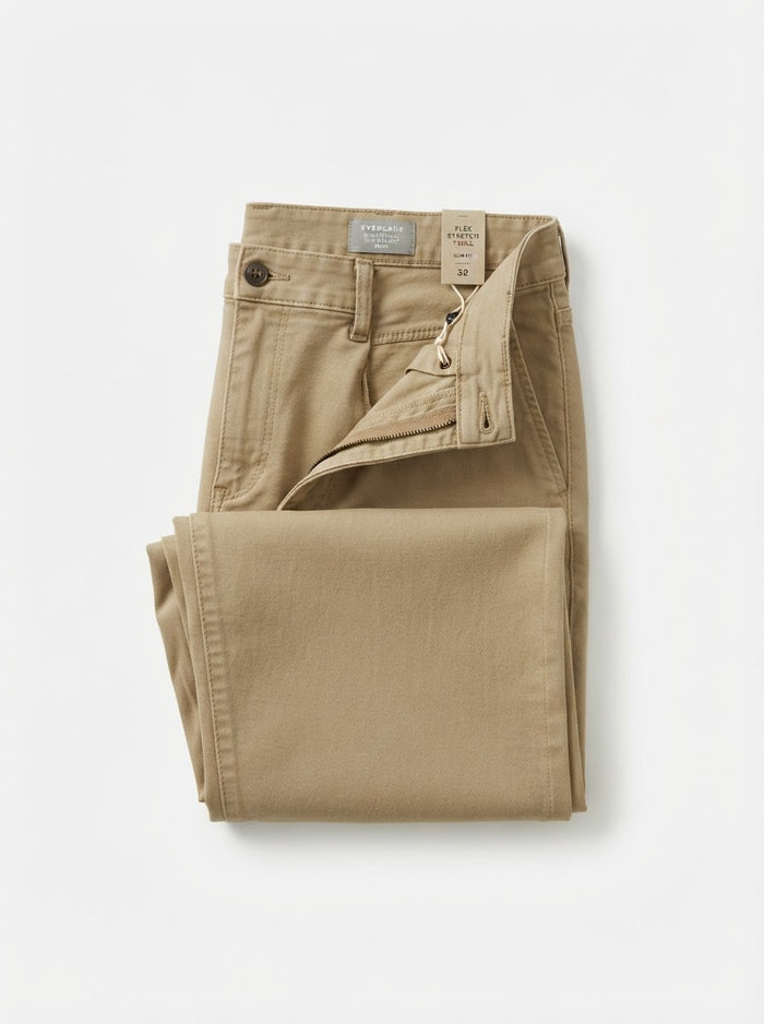 CP005 Casual Twill Slim Straight Flex Pants — Khaki Twill