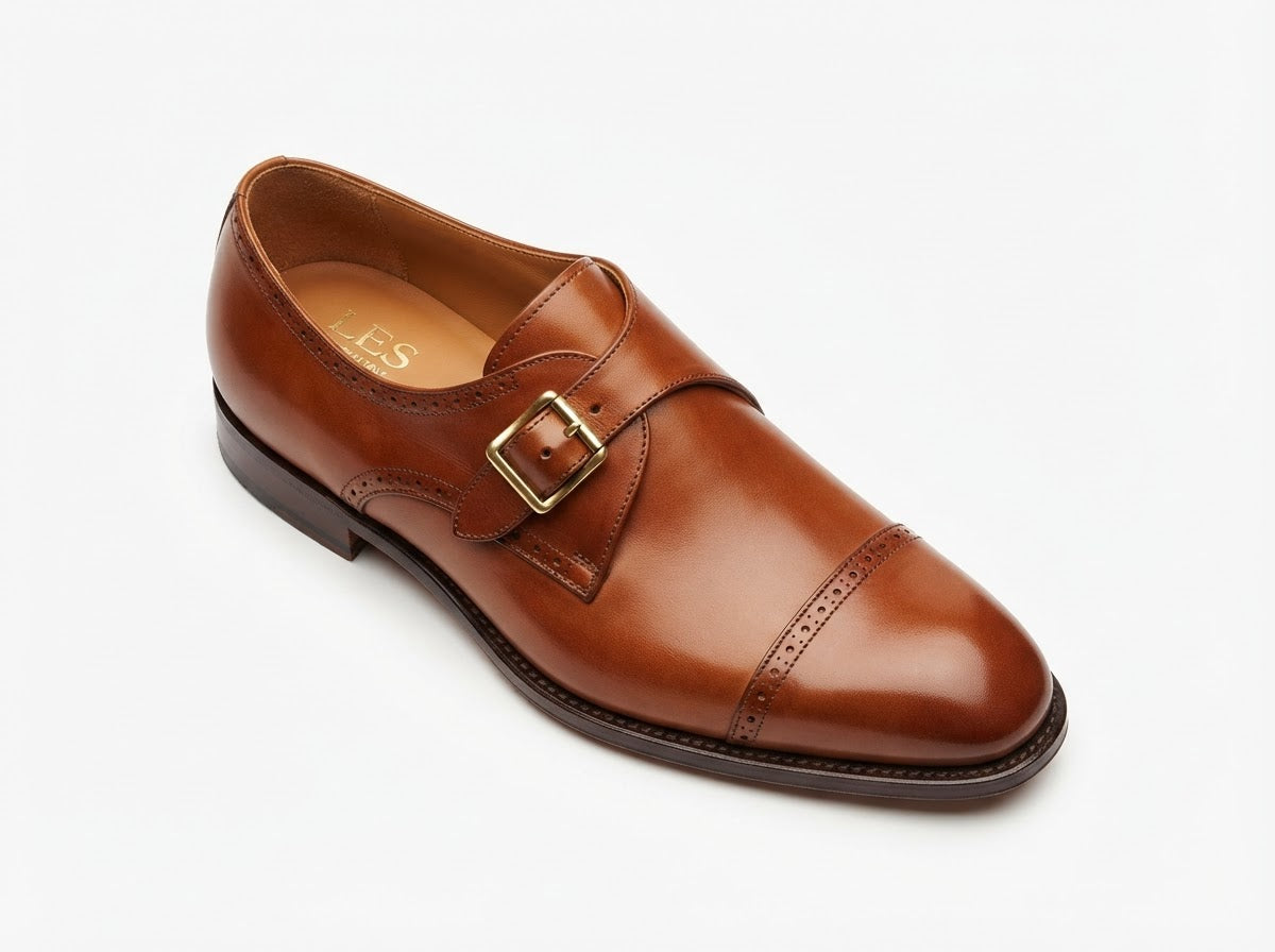 THE TANNER Croco Monk Strap — Mustard Tan Alligator Embossed Leather w/ Gold Buckle